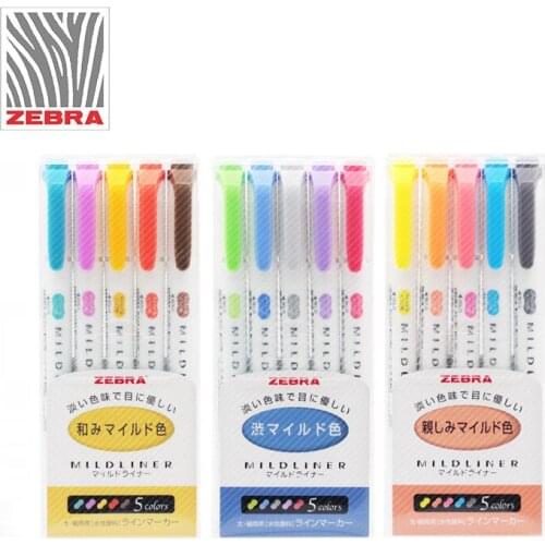 5 Pcs ZEBRA WKT7 double-headed light-colored highlighter pen student hand account marker soft marker pen