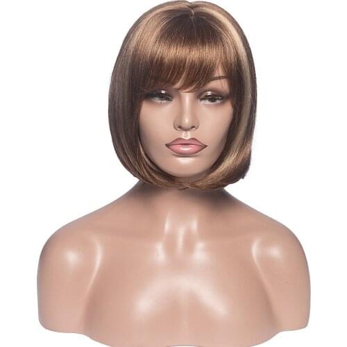 AMIR HAIR Short Bob Wig With Bangs Synthetic Hair Wigs For Women Mix Brown Soft Daily Party Wig