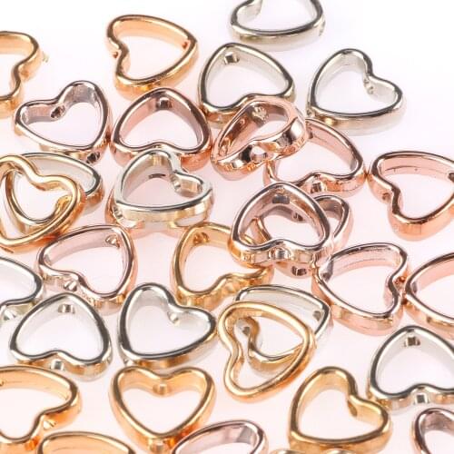 50/100pcs Hollow Heart Shape CCB Bead Natural Gold Silver Color Loose Spacer Beads For Jewelry Making DIY Bracelet Necklace