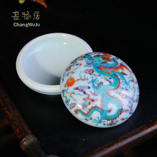 Changwuju in Jingdezhen the handmade and hand painted blue and white clashing colour porcelain inkpad box as well as jewel box