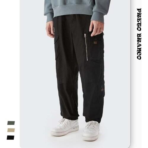 PRETO BRANCO Mens 2021 Autumn Trend New Vintage Solid Color Personalized Pocket Decoration Casual Versatile Overalls Mens CSY