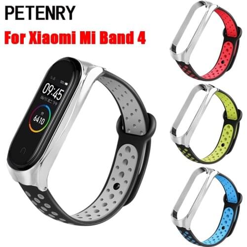 For Mi Band 4 Strap Silicone Double Color Wristband for Xiaomi Mi Band 4 Strap Metal Case Bracelet for Miband 4 Correa Accessory