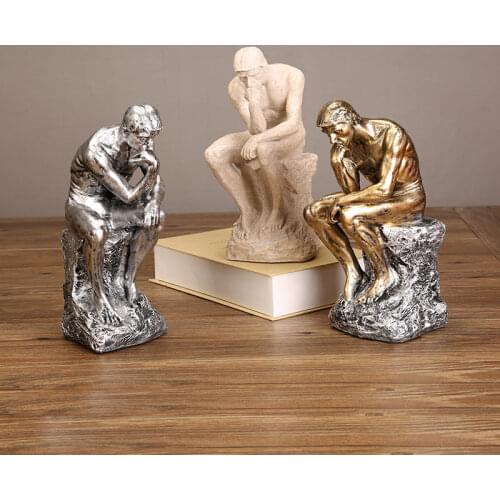 Thinker Sculpture European Regional Features Statue Home Office Study Vintage Decorations Nordic Creative Resin Decorations