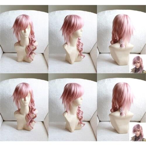 Final Fantasy FF13 Lightning Mixed Pink Long Heat Resistant Hair Cosplay Costume Wig + Free Wig Cap
