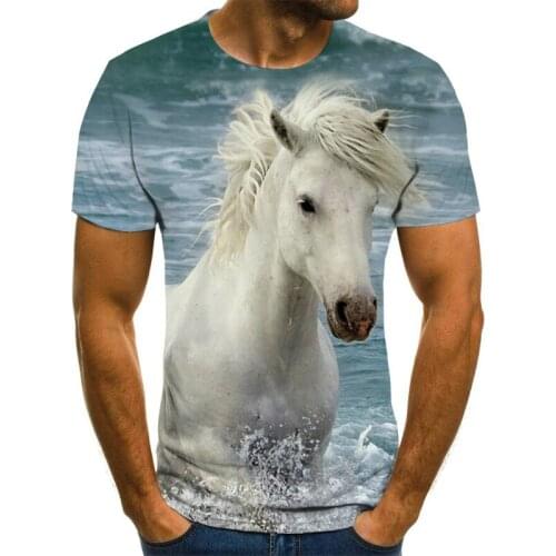 Harajuku 3D Animal Bizarre Exaggerated Print Mens Funny Horse Print Short Sleeve Casual T-Shirt Loose Large Size