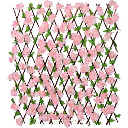 Artificial Flowers Plants Cherry Blossom Wooden Fence Leaf Outdoor Garden Telescopic Wedding Restaurant Backyard Home Decoration