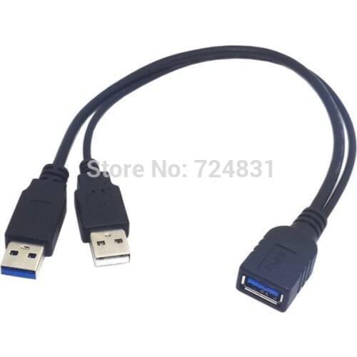 Jimier CY USB 3.0 Female to Dual USB Male Extra Power Data Y Extension Cable High Quality for 2.5" Mobile Hard Disk