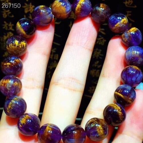 Canada Natural Cacoxenite Auralite 23 Purple Bracelet 10.8mm Women Beads Gold Rutilated Quartz Fashion Rare AAAAAA