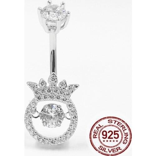 925 sterling silver bell button ring new cubic zircon navel piercing ring fashion body piercing jewelry