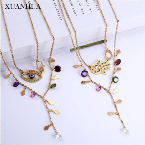 XUANHUA Eye Necklace Earrings Set Multi Layer Necklace Stainless Steel Jewelry Woman Accessories Fashion Jewelry Sets