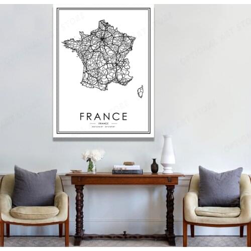 Coordinates FRANCE Map Poster Canvas Print City Painting Wall Pictures for Living Room Home Wall Art Decor