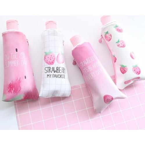 M258 Cartoon Women Bag Toothpaste Shape Strawberry Coin Purse Wallet Card Pen Bag Girl Women Student Gift Wholesale