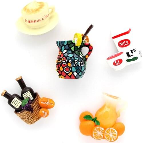 Magnetic refrigerator stick Mosaic juice cup milk coffee cup orange juice bottle red wine basket 3d fridge magnets refrigerator