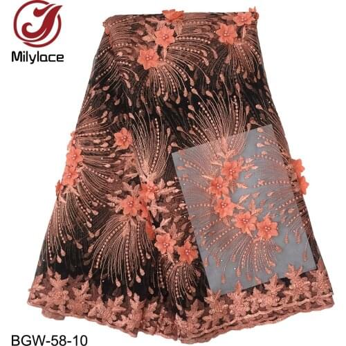Milylace 2019 African lace fabric 5 yards embroidery tulle lace fabric with beaded flower and stones for party wedding BGW-58