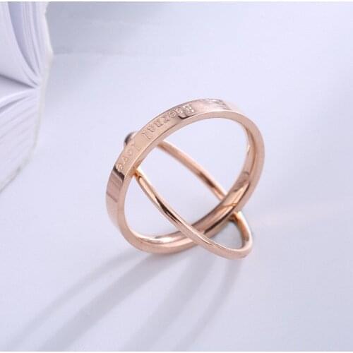 Fashion double circle rings for women aneis feminino, new pink gold color stainless steel ring engagement jewelry anillo mujer