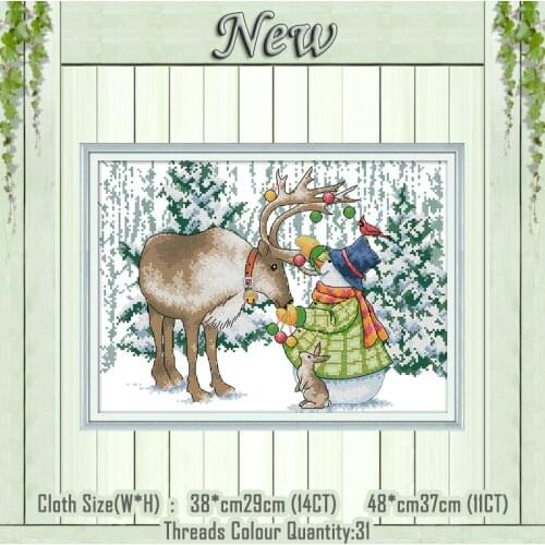 Elk and snowman cartoon decor diy painting counted print on the canvas DMC 11CT 14CT kits Cross Stitch embroidery needlework Set
