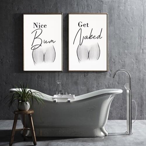 Bathroom Wall Decor Canvas Painting Nude Line Nice Butt Canvas Art Poster Get Naked Bum Quote Canvas Picture Fashion Art Prints