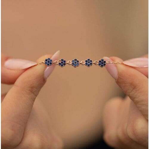 New Season Silver Bracelet Daisy Pattern Sapphire Cubic Zirconia Silver Italian Bracelet New Season Gift Bracelet Gift Jewelry