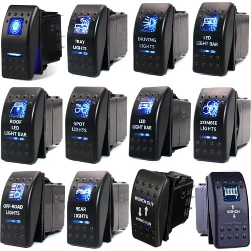 12V 24V Car Boat Rocker Switch 5pin ON-OFF 7Pin (ON)-OFF-(ON) Toggle Switch Waterproof Blue LED for ARB/CARLING/NARVA/4x4