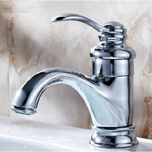 Polished Chrome Bathroom Basin Faucet Single Handle Vessel Sink Mixer tap Deck Mounted Single Hole Wnf058