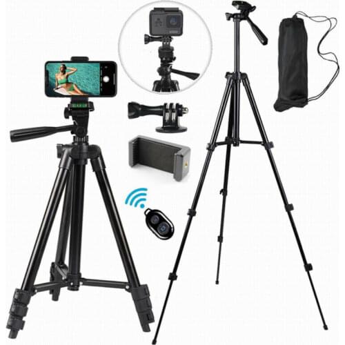 Professional Camera Tripod Stand w/ Phone Holder bluetooth Remote For Smartphone
