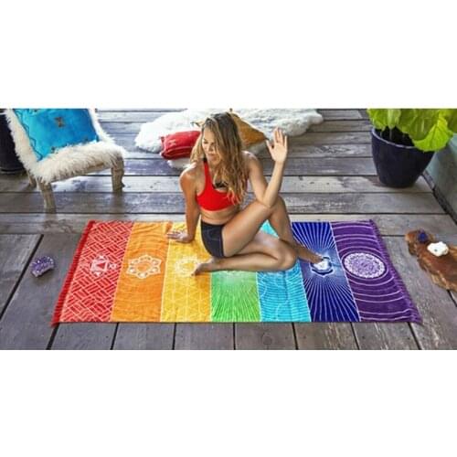Dropship! Single Rainbow Chakra Tapestry Towel Carpet Mandala Boho Stripes Travel Yoga Mat Outdoor Mats 150x70cm/100x45cm