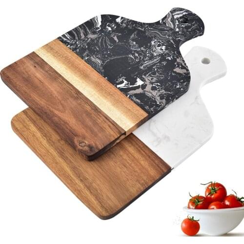 Marble and Acacia Wood Kitchen Chopping Board Cutting Blocks Fruit Bread Cheese Steak Pizza Serving Tray Tableware Dinner Plate