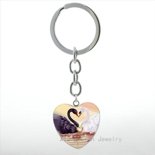 Romantic Love Bird Jewelry Swan Lake Kissing Swans in love heart shape pendant key chain ring couple lovers keychain gift HP274