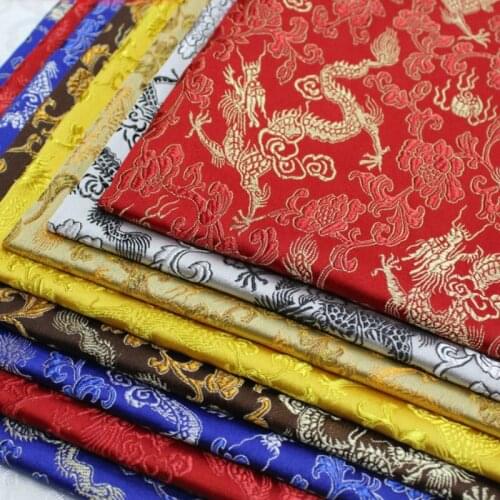 Width 59'' Chinese Dragon Jacquard Brocade Pattern Satin Fabric By The Half Yard For Cheongsam Tang Costume Pillow Material