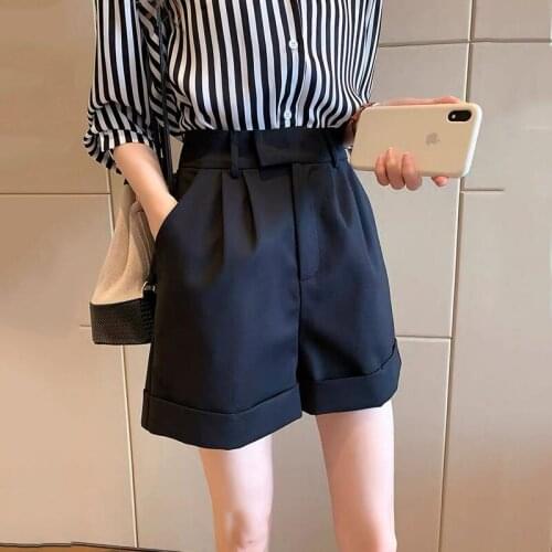 2021Women Summer Shorts Wide Leg Casual New Korean Female Simple Cute Loose Commute Elegant High Waist Solid Black White Shorts