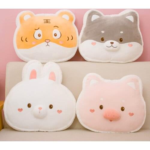 Cute Yellow Tiger Grey Husky Big Head Plush Pillow Cartoon Stuffed Animals Pink Piggy White Rabbit Sleeping Nap Pillow For Kids