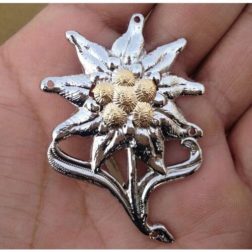WWII German Officer Edelweiss Mountain Metal Cap Badge Insignia Color Silver