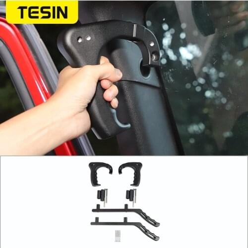 TESIN Aluminum alloy Car Hard Top Handle Front Rear Roof Top Grab Handles For Jeep Wrangler JK 2007-2017 4 doors Car Accessories