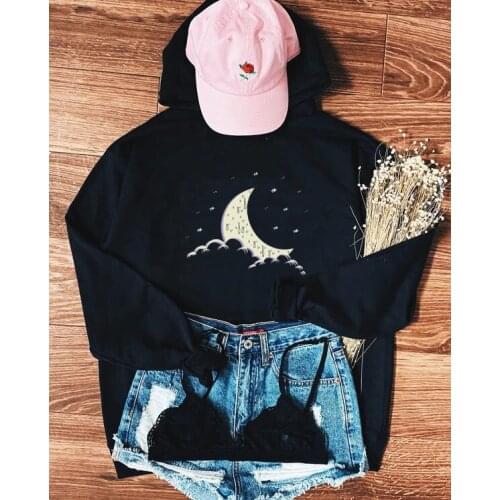 Colored Creepy Pastel Goth Moon Hoodie funny Fashion Hoody Sweatshirt graphic 100% Cotton Jumper unisex Pullovers outfits tops