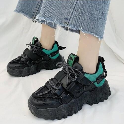 Women Chunky Sneakers New Mesh Breathable Comfortable Platform Shoes Female Fashion All-Match Black Cool Casual Shoes Mujer
