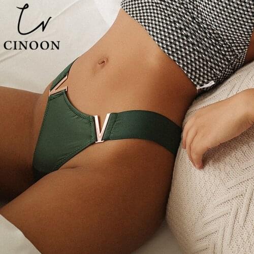 CINOON Women Sexy Panties Low-Waist Seamless Lingerie Elasticity Briefs Femal Metal Solid Color Underwear Silky Fabric Knickers