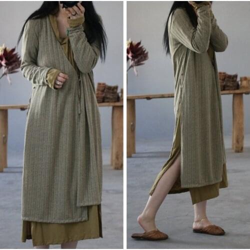 Women Autumn Loose Cardigans Outwear Jacket Female Long Coat Vintage Irregular Length Coat 2019 V Neck Jackets