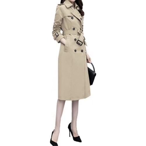 2021 New Spring And Autumn England Style Women Coat Fashion Double Breasted Trench Cot Slim Belt Women Solid Outerwear Long Coat