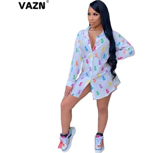 VAZN 2020 Summer Office Lady Women V-neck Female Ladies Long Sleeve Dress Sexy Sport Running Dress