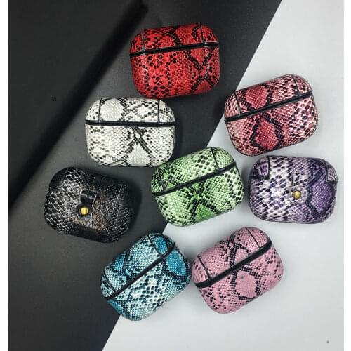 Snake Skin PU Leather Earphone Case For Apple Airpods Pro Cover Bluetooth Wireless Shockproof Protective Case For Air Pods 3 Pro