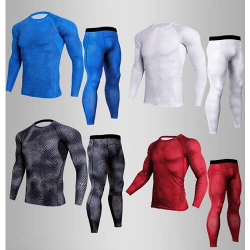 2019 20 Mens Compression Run jogging Suits Clothes Sports Set Long t shirt And Pants Gym Fitness workout Tights clothing Sets