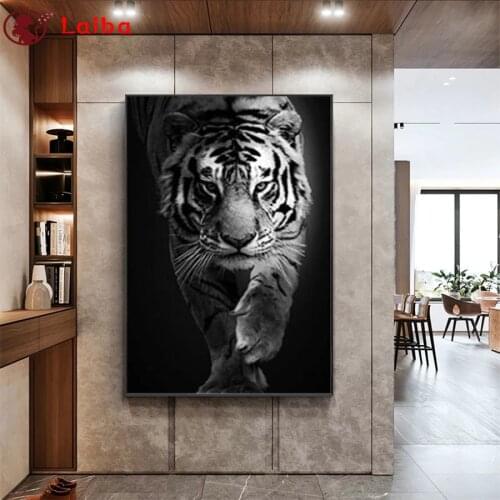 2021 round Diamond Painting Black and white animal art, tiger Full square Rhinestone of Picture Diamond mosaic Decor