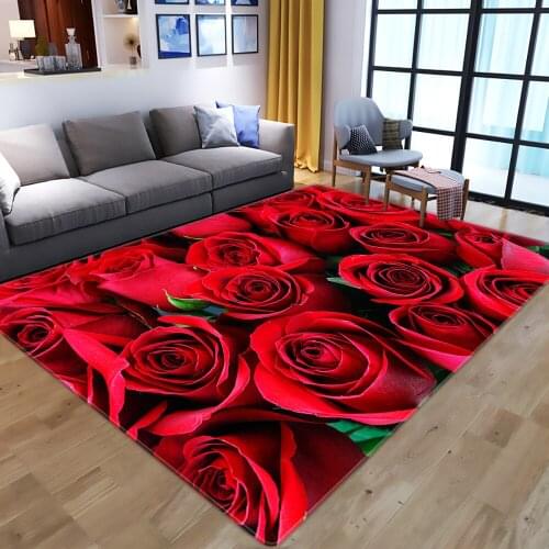 3D Rose Flower Carpet Living Room Bedroom large rugs Dining Room Carpet Baby Kids Room Anti-slip Mat Red Carpet Door Mat Home