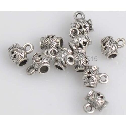 Free shipping 50PCs Antique Silver Bail Beads Spacer Beads Fit Charm Bracelet 10x8mm YTC0047