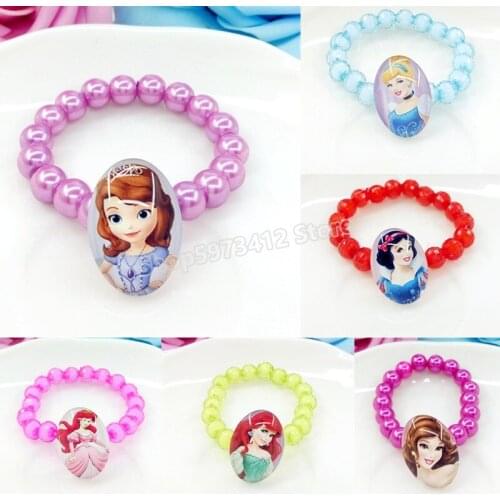 Frozen Mermaid Bead Bracelet Children Crystal Glass Cartoon Princess Sophia Wristband Jewelry Bangle Accessories Christmas Gift
