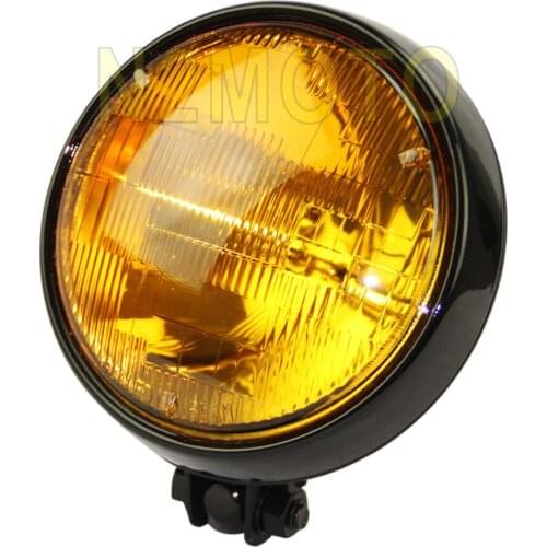 Bates Style 5.75" Motorcycles Amber Headlamp Headlight High/Low beam Black Bottom Mount Headlight for Harley Dyna Sportster