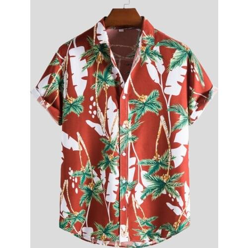 2021 New Shirts For Mens Casual Printed Hawaiian Beach Shirts Summer Short Sleeve Button Blouse Shirts Daily Cardigan Top Shirt