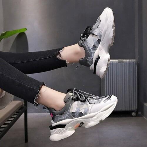 Size 35-44 Platform Sneakers Round Toe Spring Womens Chunky Shoes Lace Up Black Female Trainers Lover Shoes Zapatos Mujer