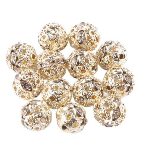 50pcs 9k Gold Color Rhinestone Balls Shape Crystal Loose Spacer Round Beads for Jewelry Making DIY Bracelet Accessories 6mm 8mm