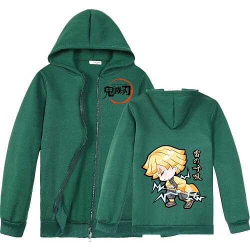 Ghost Slayer Fashion Childrens Clothing Cartoon Printed Zipper Hooded Jacket Girls Boys Spring and Autumn Sports Casual Tops